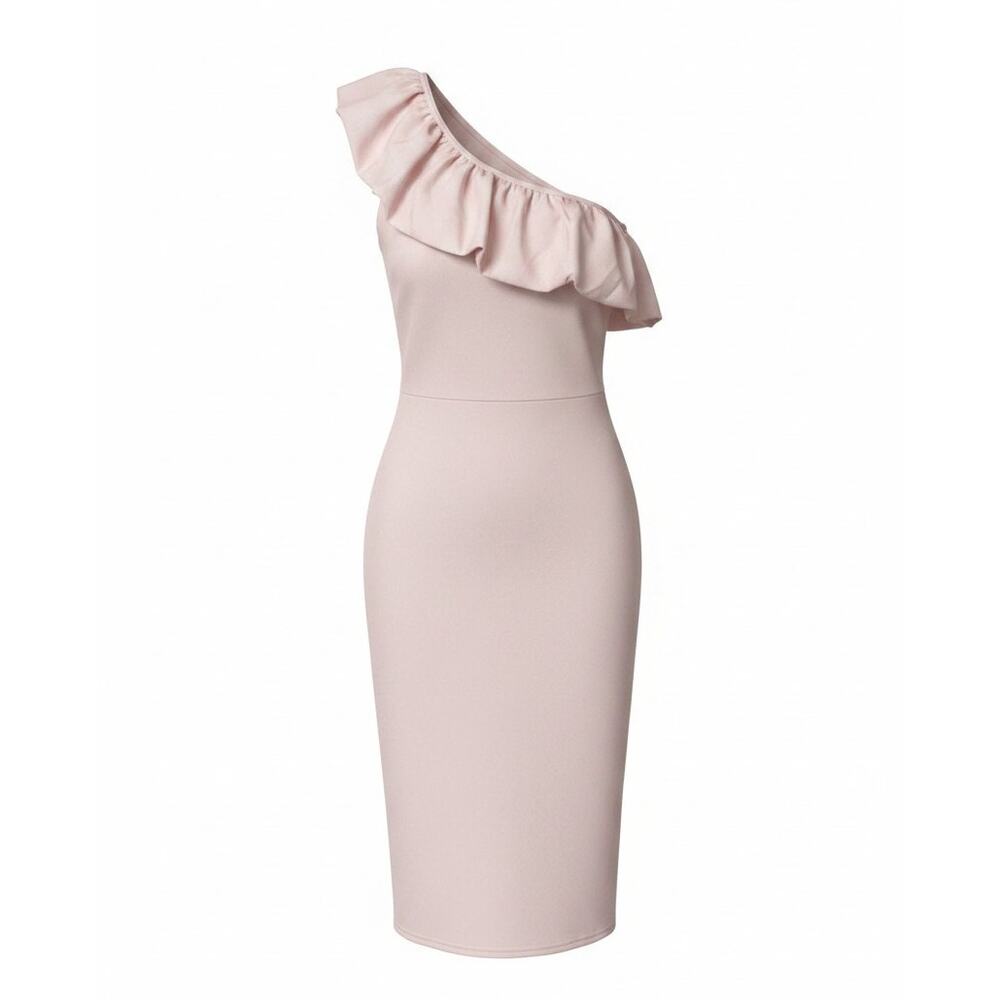 ASOS One Shoulder Ruffle Midi Dress Light Pink Bridesmaid Size US 6